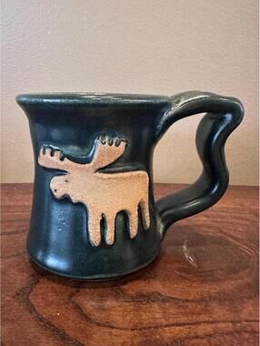 Vintage Hunter Green Clayton Studio Pottery Moose Mug